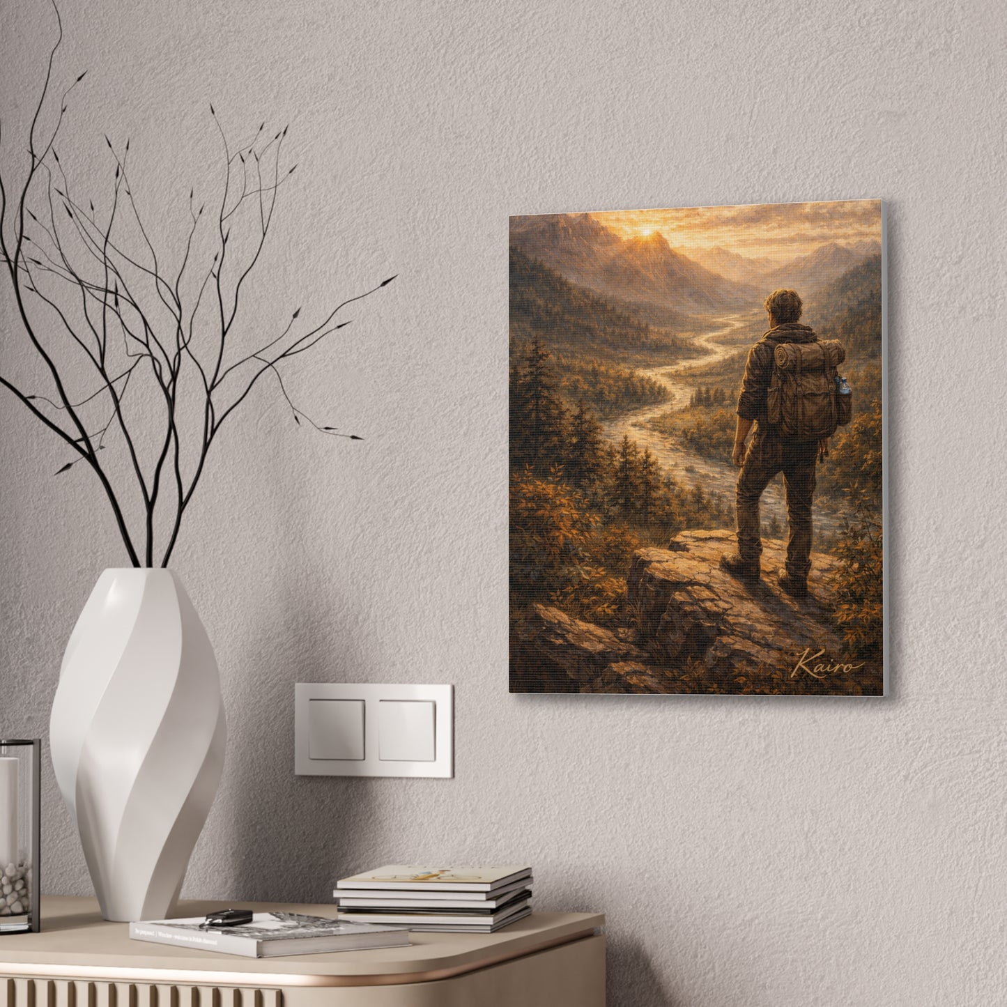 The Road Less Traveled Canvas Print — Lone Hiker Mountain Wall Art