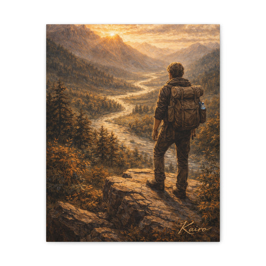 The Road Less Traveled Canvas Print — Lone Hiker Mountain Wall Art